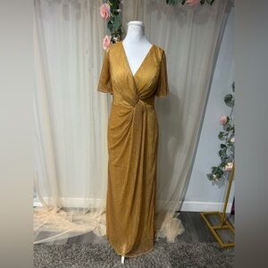 Elegant Gold Draped Maxi Dress